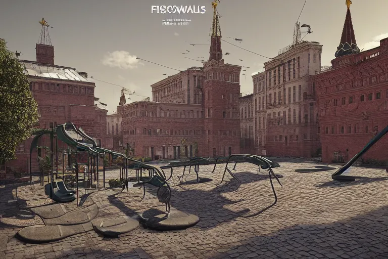 Image similar to a Moscow old courtyard with mud and an old playground between two soviet five-storey panel houses, Brutalism, high details, cinematic, 8k resolution, beautiful detailed, insanely intricate details, artstation trending, octane render, unreal engine