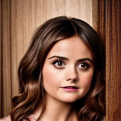 Image similar to boudoir photoshoot of jenna coleman, beautiful symmetrical face, sensual, volumetric lighting, realistic professional photograph