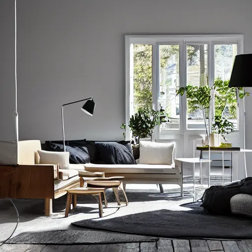 Prompt: comercial for swedish furniture store, pine, photo, nordic, scandinavien