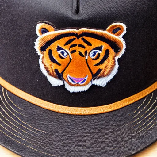 Image similar to leather patch hat tiger detail, realistic