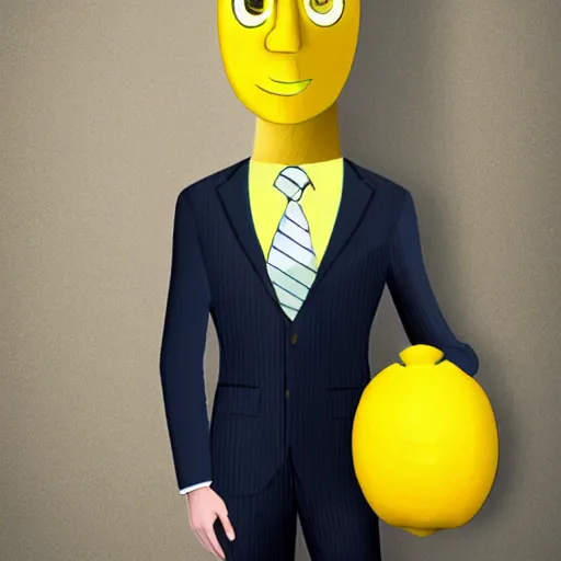 Image similar to a man wearing a suit lemon head