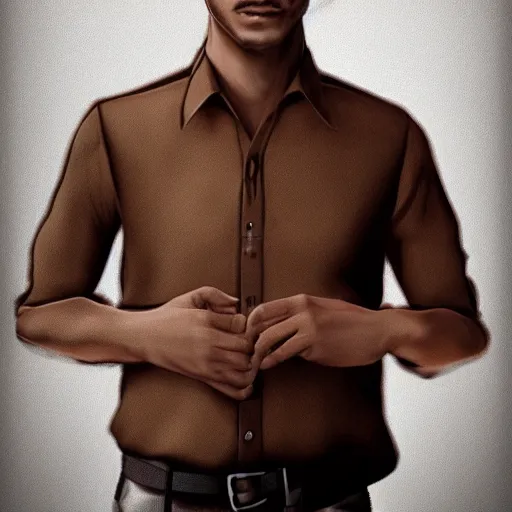 Image similar to realistic! portrait of young brown working man wearing a formal shirt, detailed digital art , trending on artstation, detailed digital art