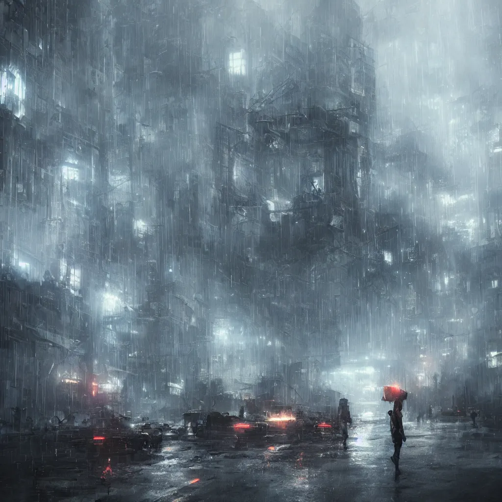 Image similar to it's raining streaks by Greg Rutkowski, Sung Choi, Mitchell Mohrhauser, Maciej Kuciara, Johnson Ting, Maxim Verehin, Peter Konig, final fantasy , 8k photorealistic, cinematic lighting, HD, high details, atmospheric,