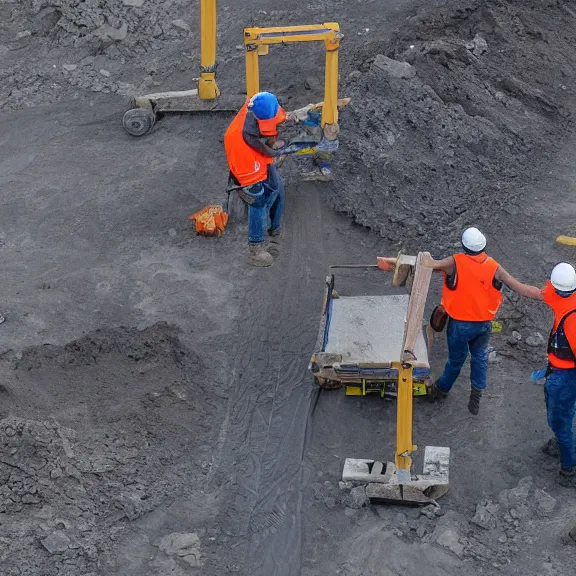 Image similar to two construction workers removing the moon from the sky