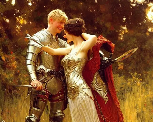 Prompt: arthur pendragon flirting wit his knight. highly detailed painting by gaston bussiere, craig mullins, j. c. leyendecker