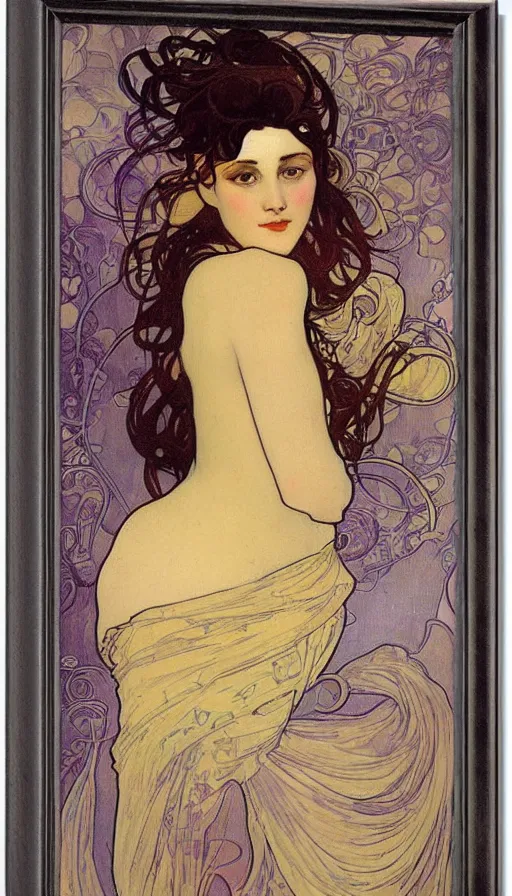 Prompt: beautiful girl,art nouveau,Alfons Mucha