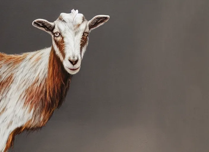 Image similar to a mixed media painting of a goat on roller blades, 4 k, ultra realistic, highly detailed, epic lighting