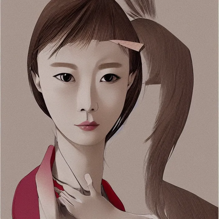 Image similar to feminine korean girl, sharp, bauhaus, aerodynamic, fast, flat art, digital art, hd, by santiago calatrava, by escher