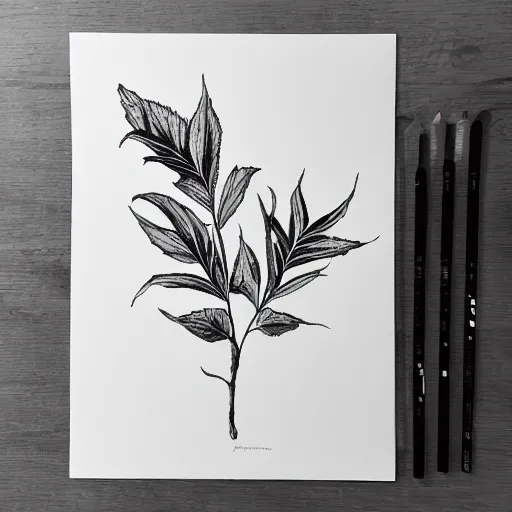 Prompt: aesthetic, botanical art, black ink on white paper