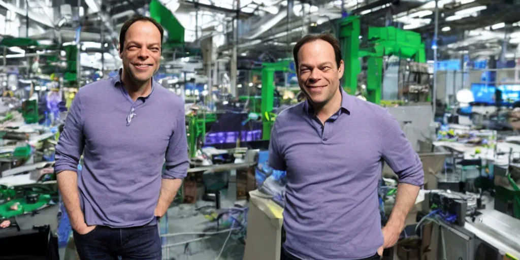 Image similar to phil spencer, microsoft, x - box, phil spencer in an asian factory, fantasy, games 3 d, unreal, amazing detali 4 k