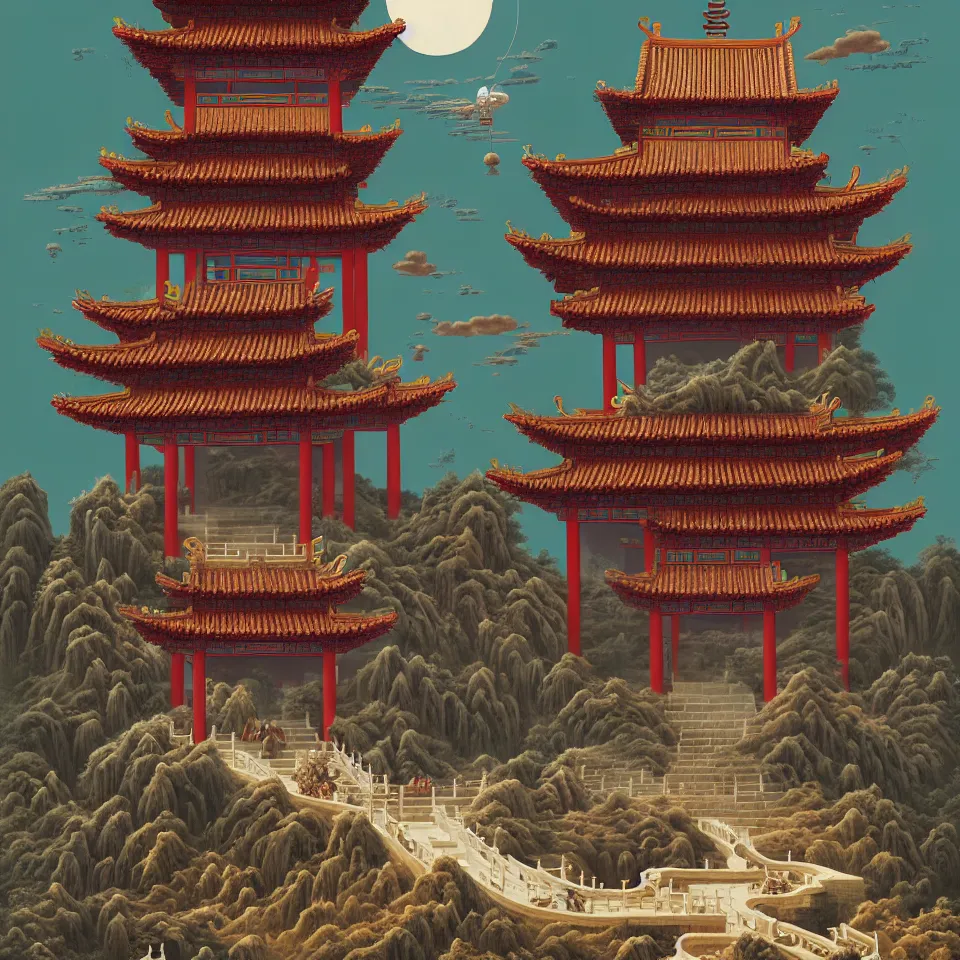 Image similar to an ancient chinese temple by paolo eleuteri serpieri and tomer hanuka and chesley bonestell and daniel merriam and tomokazu matsuyama, unreal engine, high resolution render, featured on artstation, octane, 8 k, highly intricate details, vivid colors