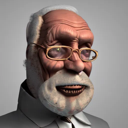 Image similar to an old man wearing a cylinder, he has an accordion neck and a very hunched back, 4K 3D render, stylized