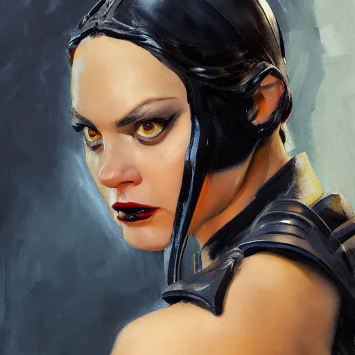 Image similar to greg manchess portrait painting of partially armored wednesday from addams family as overwatch character, medium shot, asymmetrical, profile picture, organic painting, sunny day, matte painting, bold shapes, hard edges, street art, trending on artstation, by huang guangjian and gil elvgren and greg rutkowski