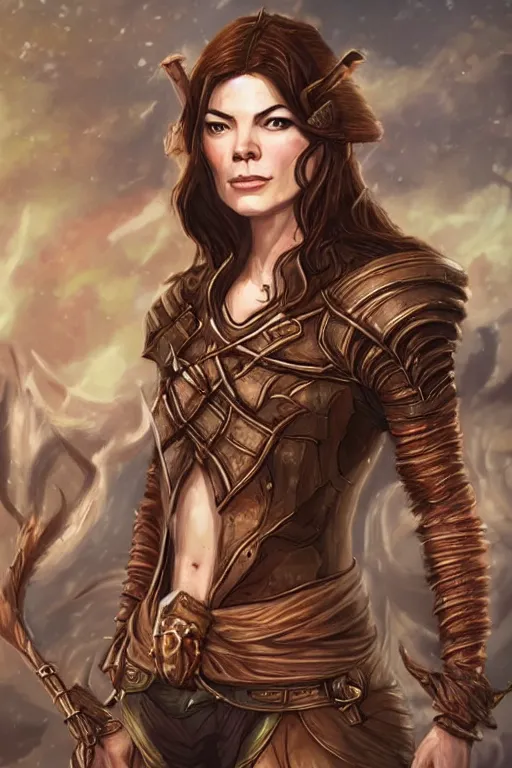 Prompt: michelle monaghan portrait as a dnd character fantasy art.