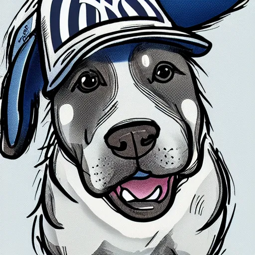 Cartoon dog wearing a New York Yankee hat,, Stable Diffusion