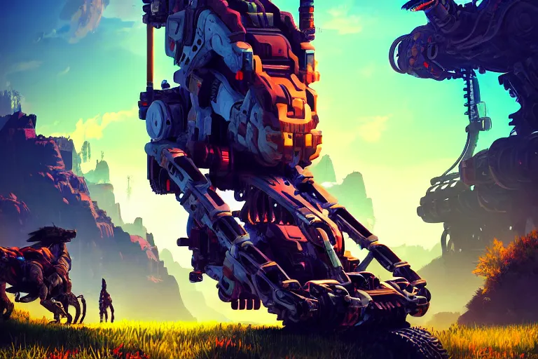 Image similar to wolf - tank machine mecanical creature robot of horizon forbidden west horizon zero dawn radiating a glowing aura global illumination ray tracing hdr fanart arstation by ian pesty and alena aenami artworks in 4 k