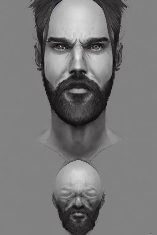 Prompt: portrait from a handsome masculine bearded extraterrestrial man, gray alien, trending on artstation