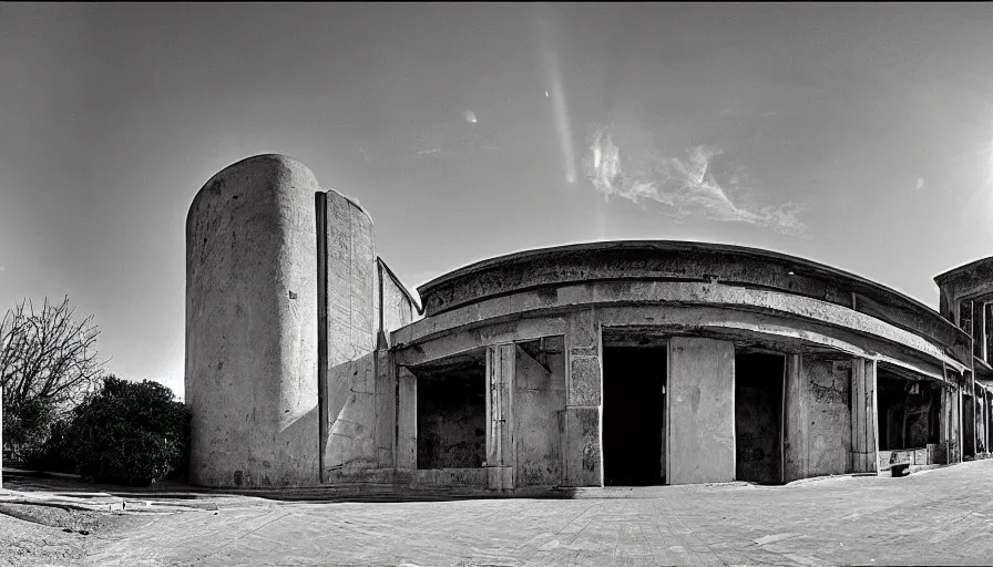 Image similar to 1 9 7 0 s movie still by djibril diop mambety of a non euclidian building, by piranesi, panoramic, ultra wide lens, cinematic light, flare, anamorphic