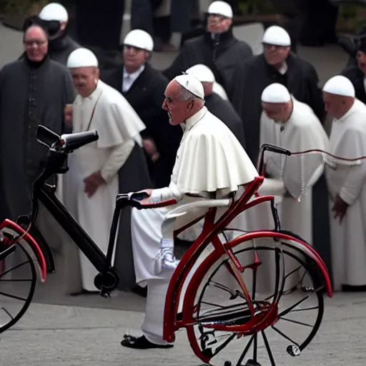 Prompt: the pope doing cool bicycle tricks