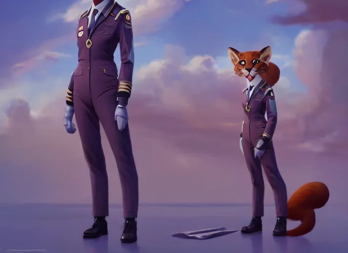 Prompt: character portrait feature of the anthro female anthropomorphic puma fursona wearing airline pilot outfit uniform professional pilot for delta airlines character design stylized by charlie bowater, ross tran, artgerm, and makoto shinkai, detailed, soft lighting, rendered in octane