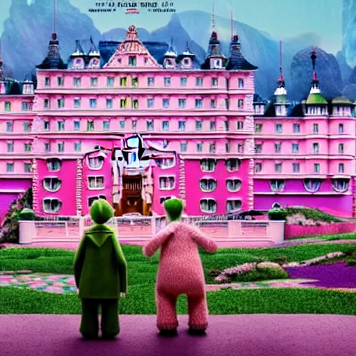 Image similar to kermit the frog in grand budapest hotel