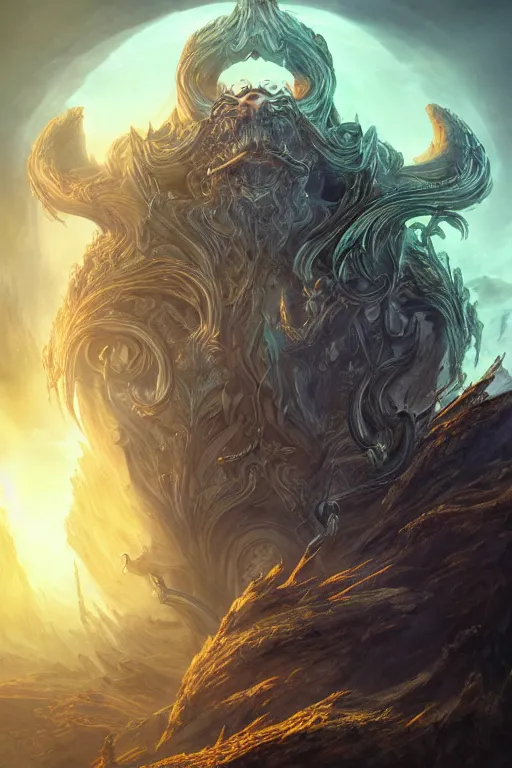 Image similar to an ultra detailed 3 d render of the lao tzu as an elden ring boss, epic anime fantasy, 8 k, in the style of a fantasy metal album cover and magic the gathering, volumetric lighting, smooth, highly detailed, digital illustration, octane render, art by albert bierstadt and greg rutkowsi, artstation