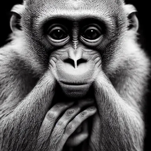 Prompt: See no evil monkey with its hands covering its eyes