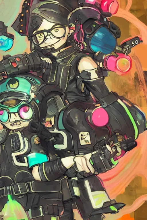 Image similar to splatoon nintendo dynamic poses digital painting on canvas, victorian steampunk, yoji shinkawa, yoshitaka amano, cyberpunk, trending on artstation, featured on pixiv, cinematic composition, 8 k