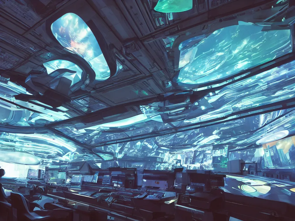 Image similar to visor with curved translucent screens projecting detailed sci - fi art ( 2 0 4 2 ), pixel perfect photograph, high contrast, volumetric lighting, thin glowing lights, chair, users, pair of keys