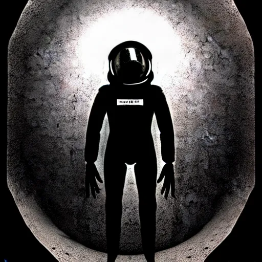 Image similar to full-body dark creepy gothic illustration realism a decapitated astronaut with futuristic elements. he welcomes you under with no head, empty helmet inside is occult mystical symbolism headless full-length view. standing on ancient altar eldritch energies lighting forming around disturbing frightening intricate renaissance, award winning digital illustration hyper realism, 8k, depth of field, 3D