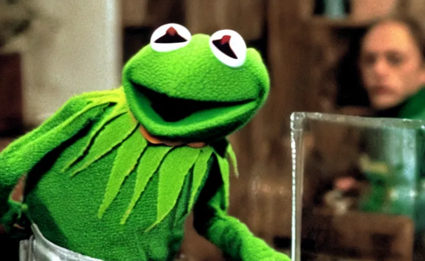 Image similar to silence of the lambs but it's kermit the frog