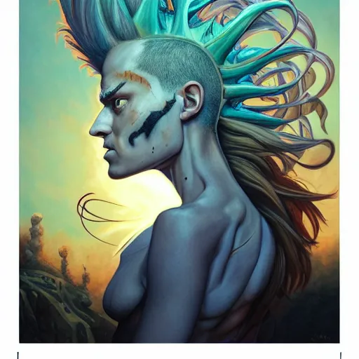 Prompt: dream mohawk projector portrait by gaston bussierre and charles vess and james jean and erik jones and rhads, inspired by rick and morty, epic, funny, huge scale, beautiful fine face features, intricate high details, sharp, ultradetailed