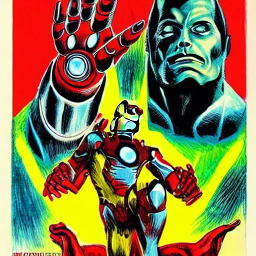 Prompt: basil gogos illustration of iron man