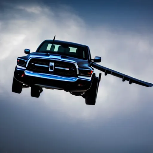 Image similar to dodge ram flying in the sky like an ( ( airplane ) )