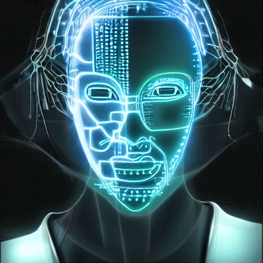 Prompt: a portrait of a cyberpunk artificial intelligence brain art