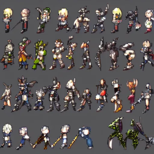 Prompt: hero character sprite set by yoshitaka amano