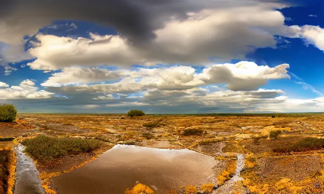 Prompt: beautiful panorama of many magnificent big raindrops flying upwards into the perfect cloudless blue sky above a dried up river surrounded by desolate land and dead trees, blue sky, hot and sunny highly-detailed, elegant, dramatic lighting, artstation, 4k, cinematic landscape, masterpiece photograph by Elisabeth Gadd