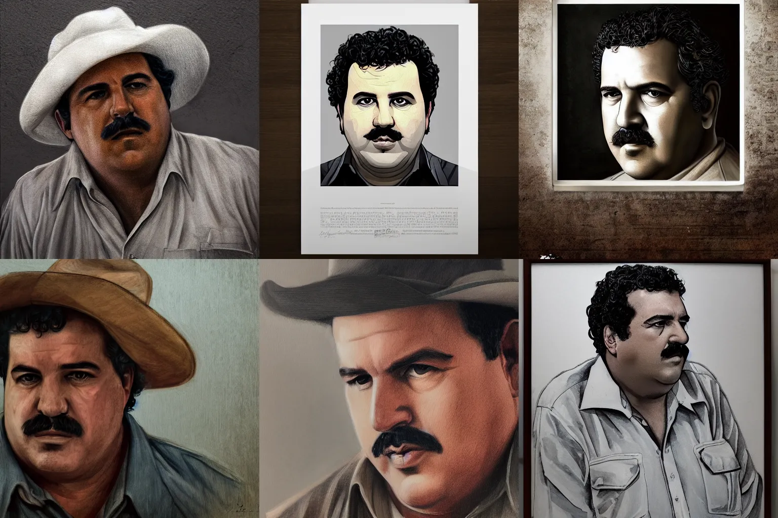 Prompt: portrait of pablo escobar as farmer in quarto stato by pelizza da volpedo, masterpiece 4 k digital, highly detailed, trending on artstation, award winning