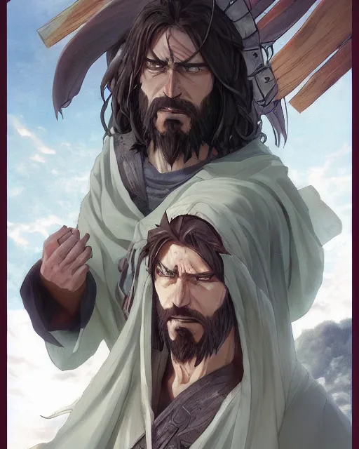 Prompt: an anime portrait of jesus christ as an orc, by stanley artgerm lau, wlop, rossdraws, james jean, andrei riabovitchev, marc simonetti, and sakimichan, trending on artstation