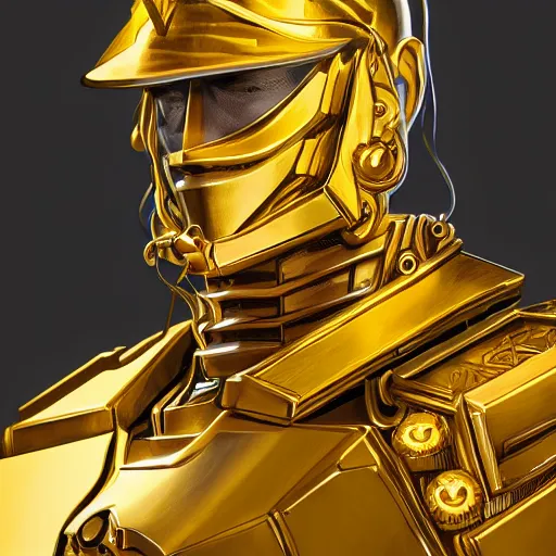 Prompt: studio portrait of lawful good gold man holy mecha paladin absurdly handsome, elegant, handsome man, ultrafine hyperrealistic detailed face illustration by kim jung gi, irakli nadar, intricate linework, sharp focus, bright colors, matte, octopath traveler, final fantasy, unreal engine highly rendered, global illumination, radiant light, intricate environment