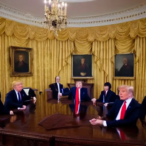 Image similar to a group of ghost in the room office trump