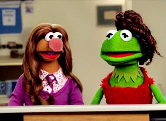 Image similar to film still of!!! muppet muppet!!!!! pam beesly as a muppet muppet muppet as a muppet as a muppetin the tv show the office