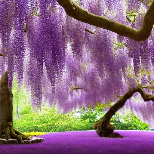 Prompt: a photo of a blooming wisteria bonsai tree, purple, cinematic, golden ratio, beautiful, 8k,