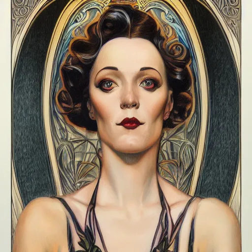 Image similar to an art nouveau streamline moderne portrait in the style of donato giancola and charles dulac and anna dittmann.