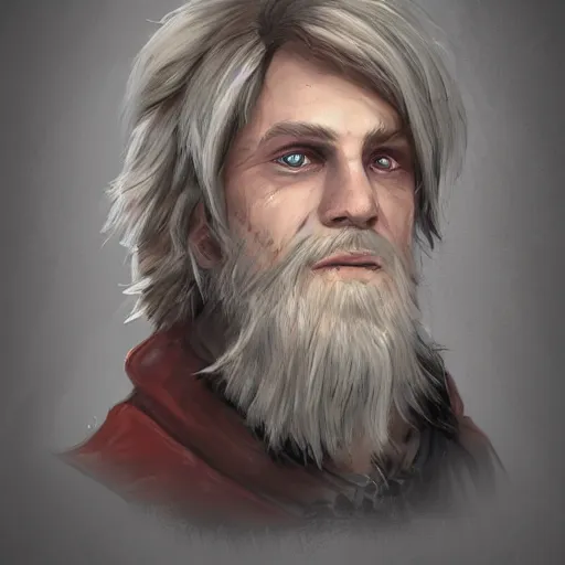 Prompt: a young, well-to-do wizard whose fine attire is damaged from crawling through filth. portrait, shaggy haircut, 8k resolution, full-length portrait, digital painting, fantasy illustration, D&D character art