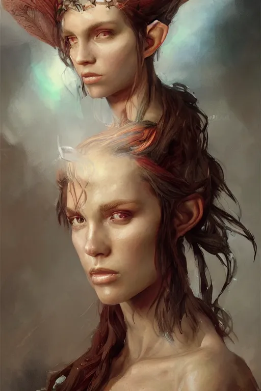 Image similar to an upper body portrait of a beautiful elf princess, oil painting, by Fernanda Suarez and and Edgar Maxence and greg rutkowski julie bell