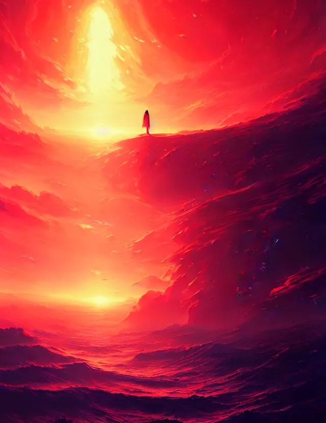 Image similar to ghost above a red sea with clear sky, artwork by tooth wu and wlop and alena aenami and greg rutkowski