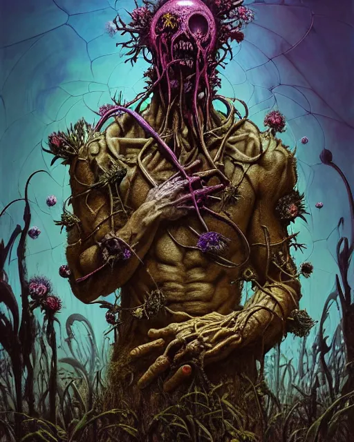 Image similar to the platonic ideal of flowers, rotting, insects and praying of cletus kasady carnage thanos davinci dementor wild hunt chtulu mandelbulb fritz the cat doctor manhattan bioshock, caustic, ego death, decay, dmt, psilocybin, concept art by randy vargas and greg rutkowski and zdzisław beksinski