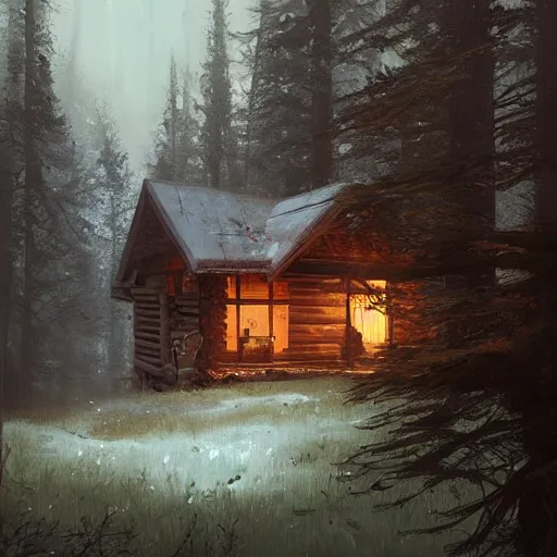 Prompt: a cabin in the woods by greg rutkowski