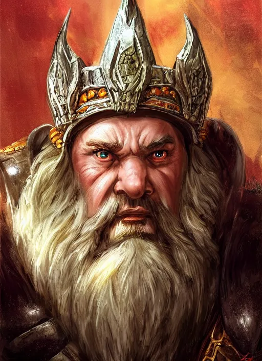 Prompt: dwarven king wearing crown, ultra detailed fantasy, dndbeyond, bright, colourful, realistic, dnd character portrait, full body, pathfinder, pinterest, art by ralph horsley, dnd, rpg, lotr game design fanart by concept art, behance hd, artstation, deviantart, hdr render in unreal engine 5